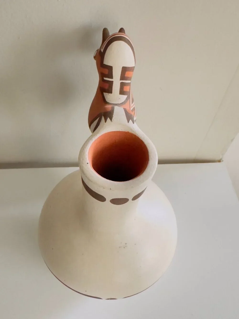 Rowena Him Signed Zuni Pottery Pitcher 1992 Roadrunner Handle